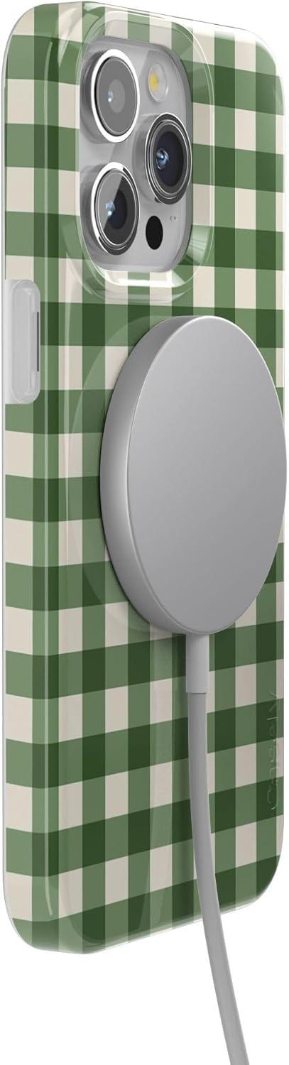 imageCasely iPhone 15 Pro Case Checked Twice Green Plaid Compatible with MagSafe Classic Ultra Thin Design