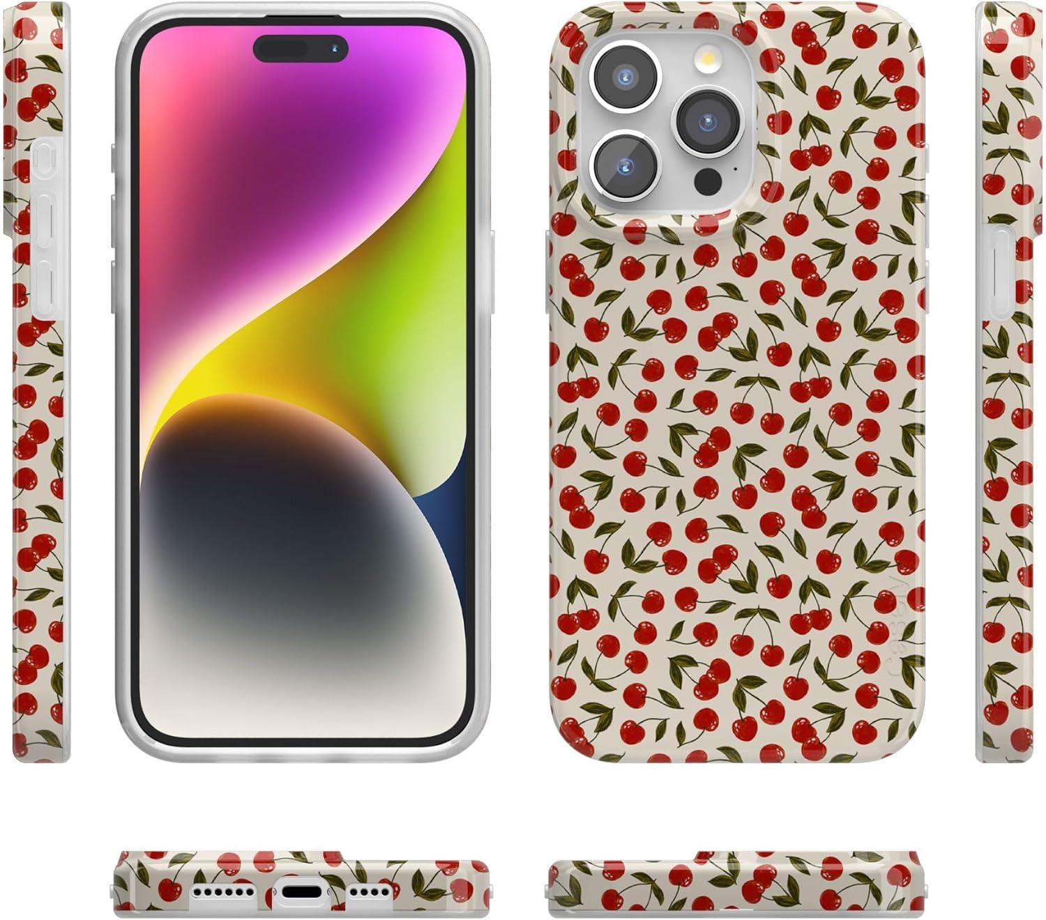 imageCasely iPhone 15 Pro Case Cherry on Top Red Cherries Compatible with MagSafe Classic Ultra Thin Design
