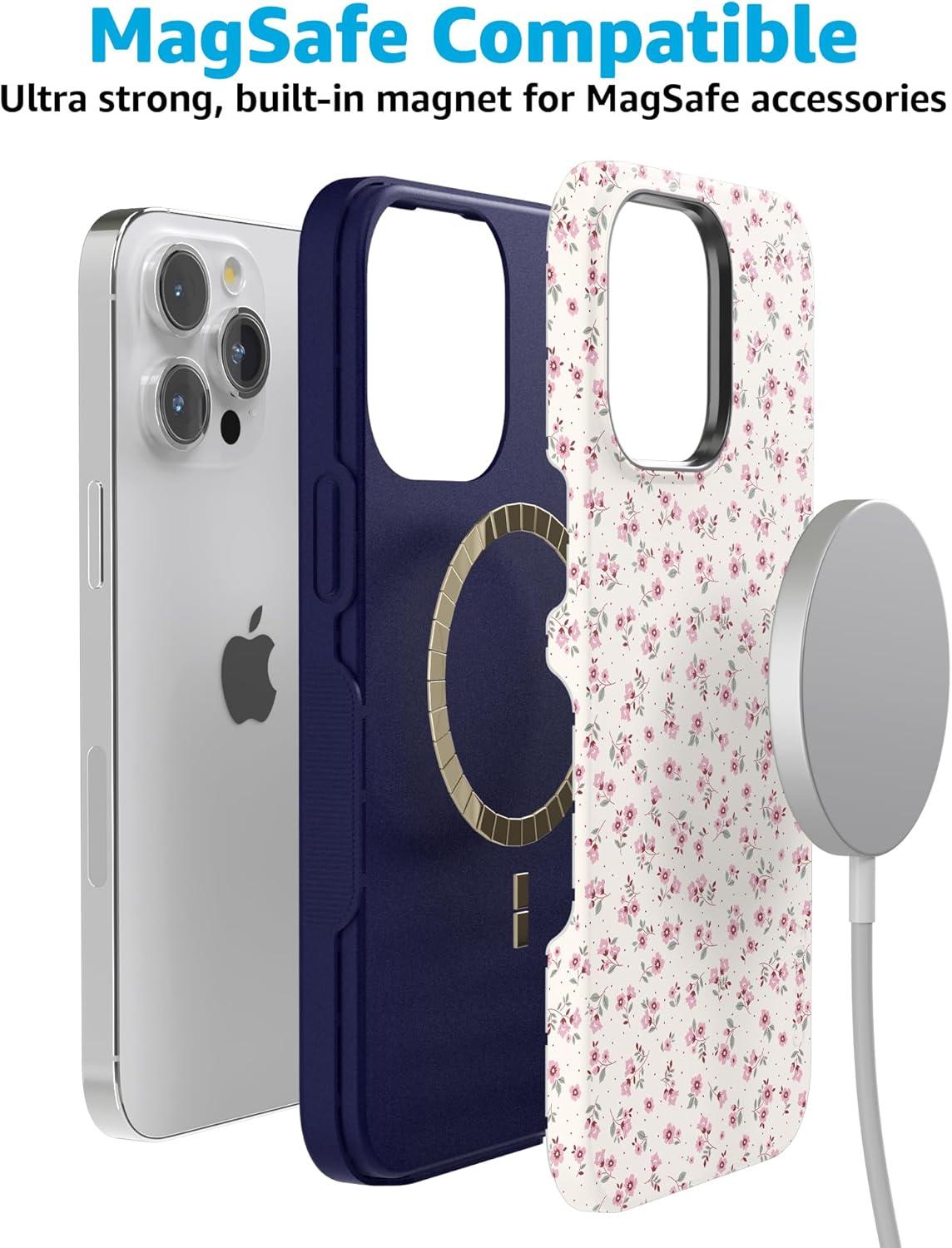 imageCasely iPhone 15 Pro Case Cottage Charm Cottagecore Bold Protective Design Compatible with MagSafe