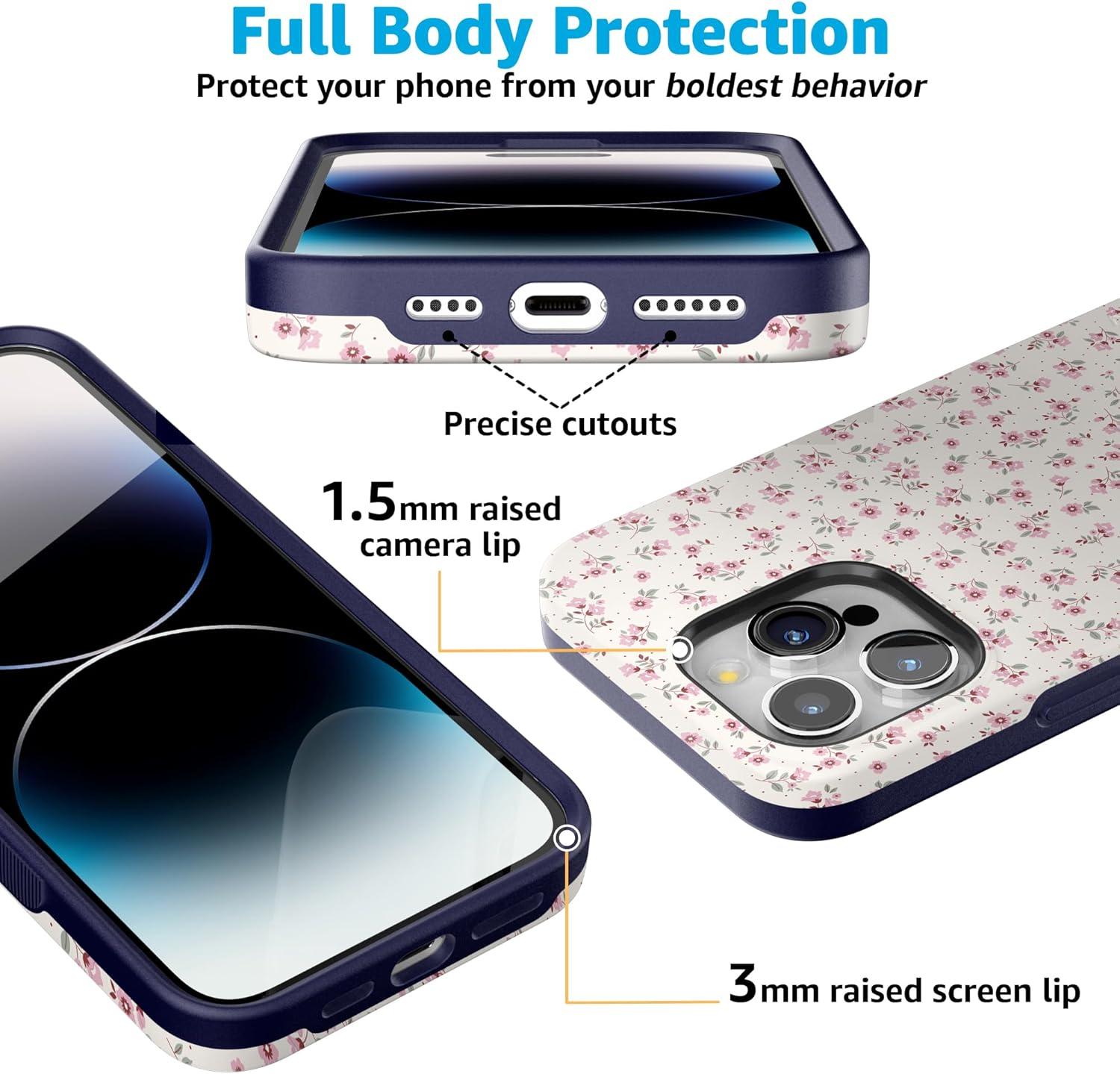 imageCasely iPhone 15 Pro Case Cottage Charm Cottagecore Bold Protective Design Compatible with MagSafe