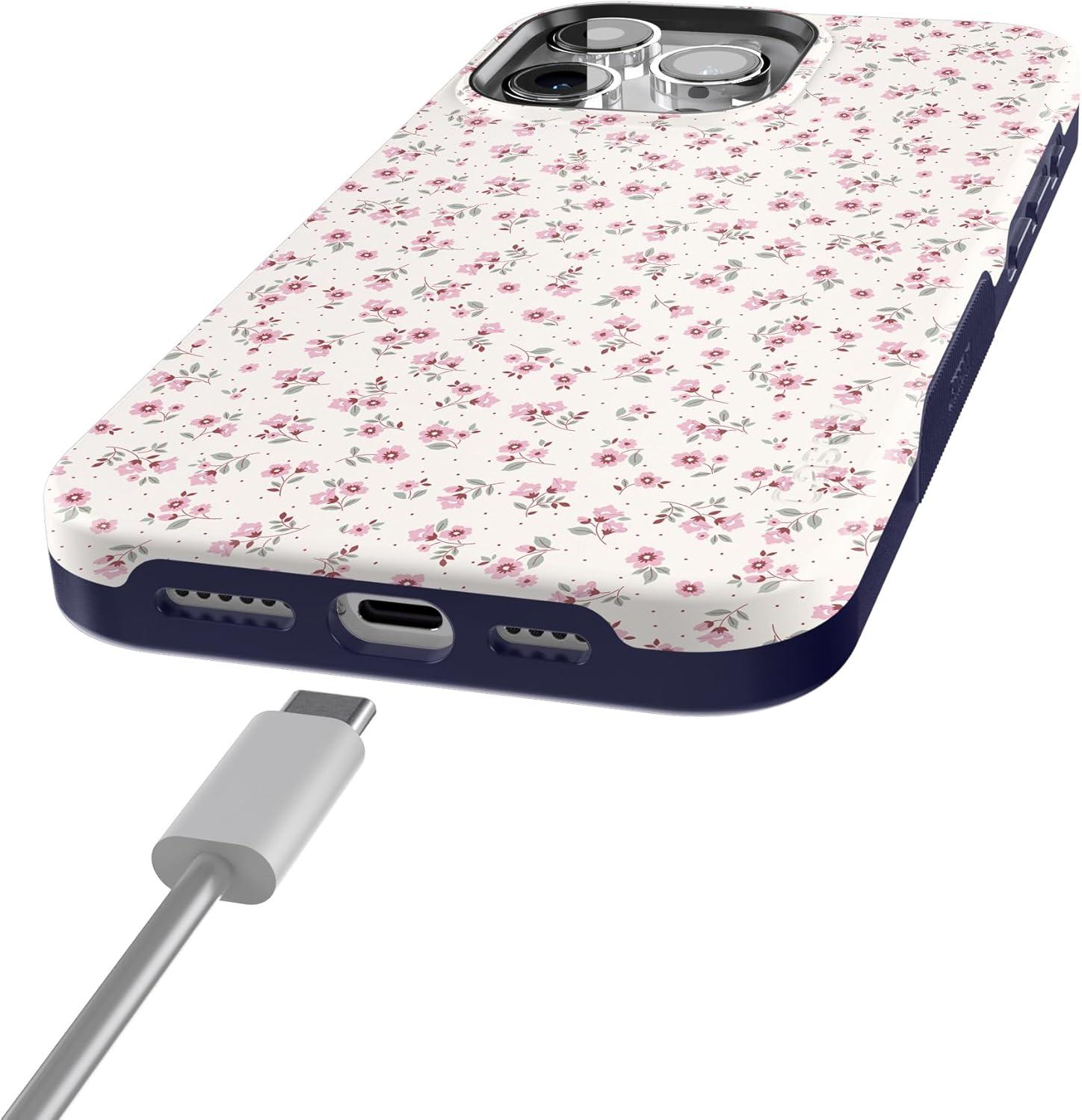 imageCasely iPhone 15 Pro Case Cottage Charm Cottagecore Bold Protective Design Compatible with MagSafe