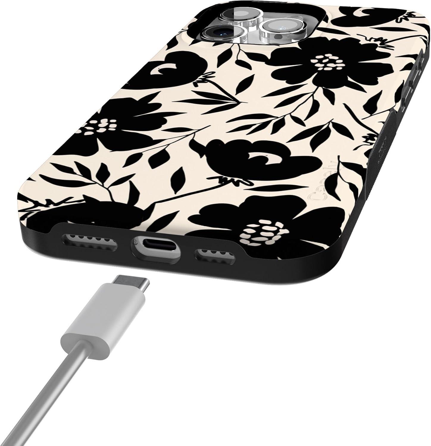 imageCasely iPhone 15 Pro Case Dark Fantasy Contrast Floral Bold Protective Design Compatible with MagSafe