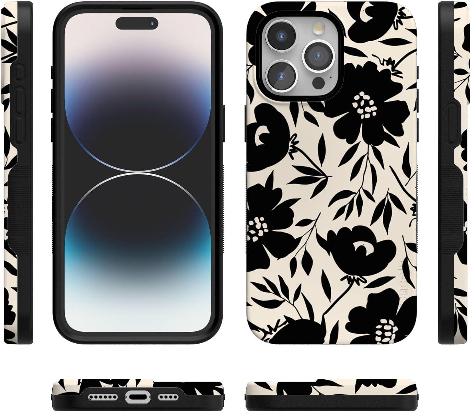 imageCasely iPhone 15 Pro Case Dark Fantasy Contrast Floral Bold Protective Design Compatible with MagSafe