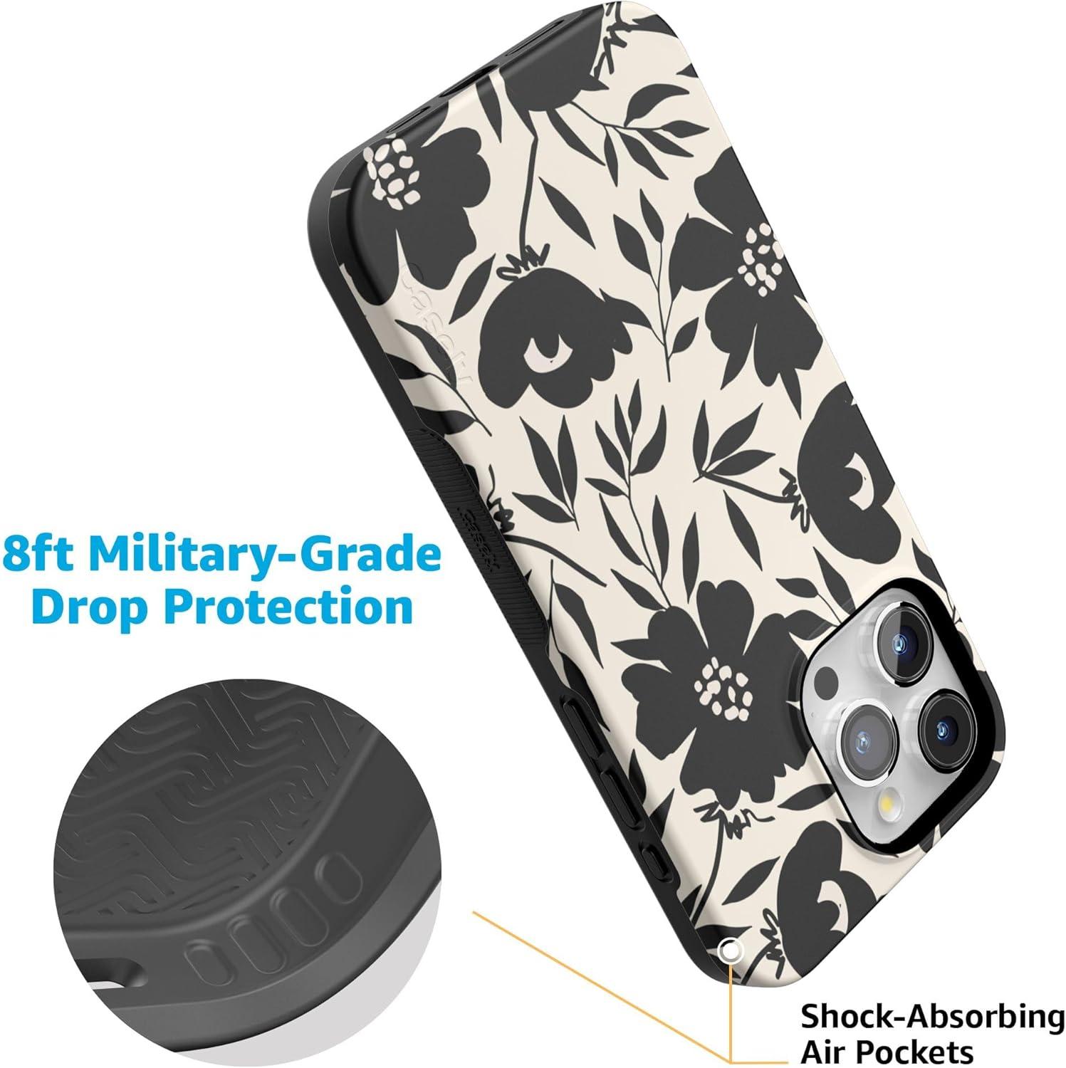 imageCasely iPhone 15 Pro Case Dark Fantasy Contrast Floral Bold Protective Design Compatible with MagSafe