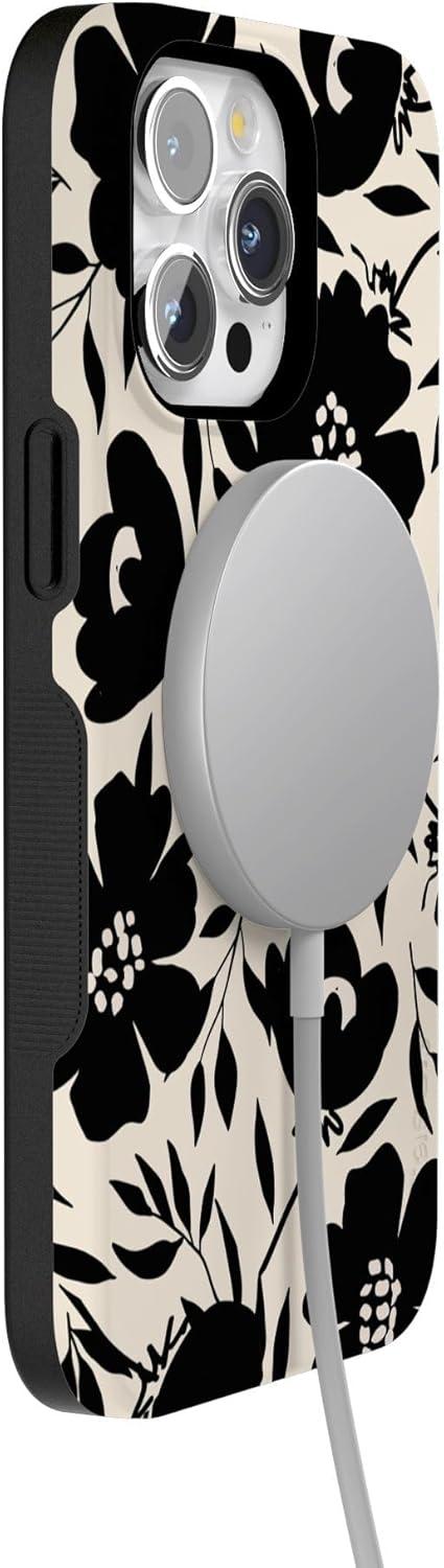 imageCasely iPhone 15 Pro Case Dark Fantasy Contrast Floral Bold Protective Design Compatible with MagSafe