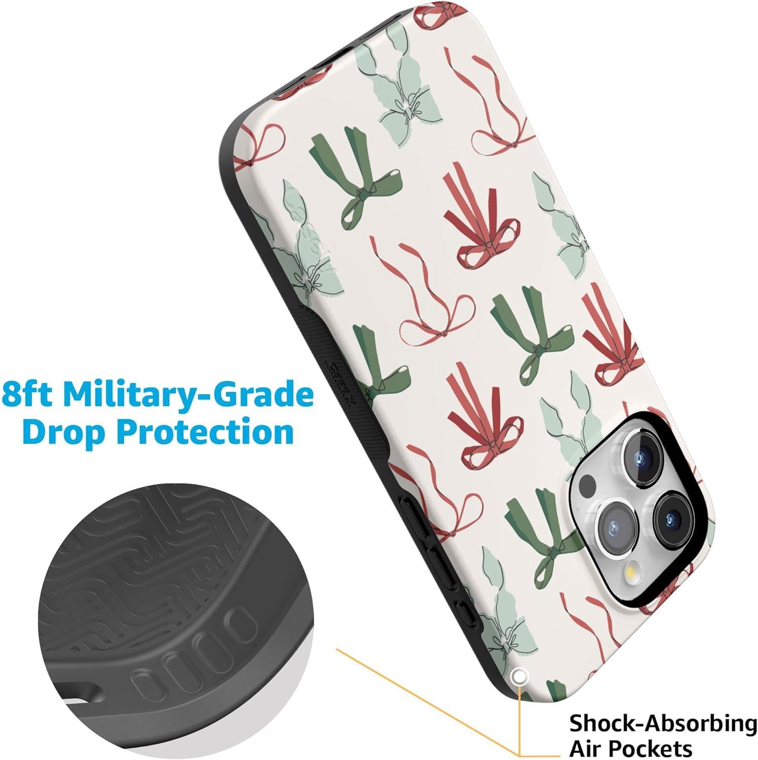 imageCasely iPhone 15 Pro Case Festive Girlie Holiday Bows Bold Protective Design Compatible with MagSafe