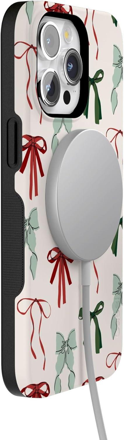 imageCasely iPhone 15 Pro Case Festive Girlie Holiday Bows Bold Protective Design Compatible with MagSafe
