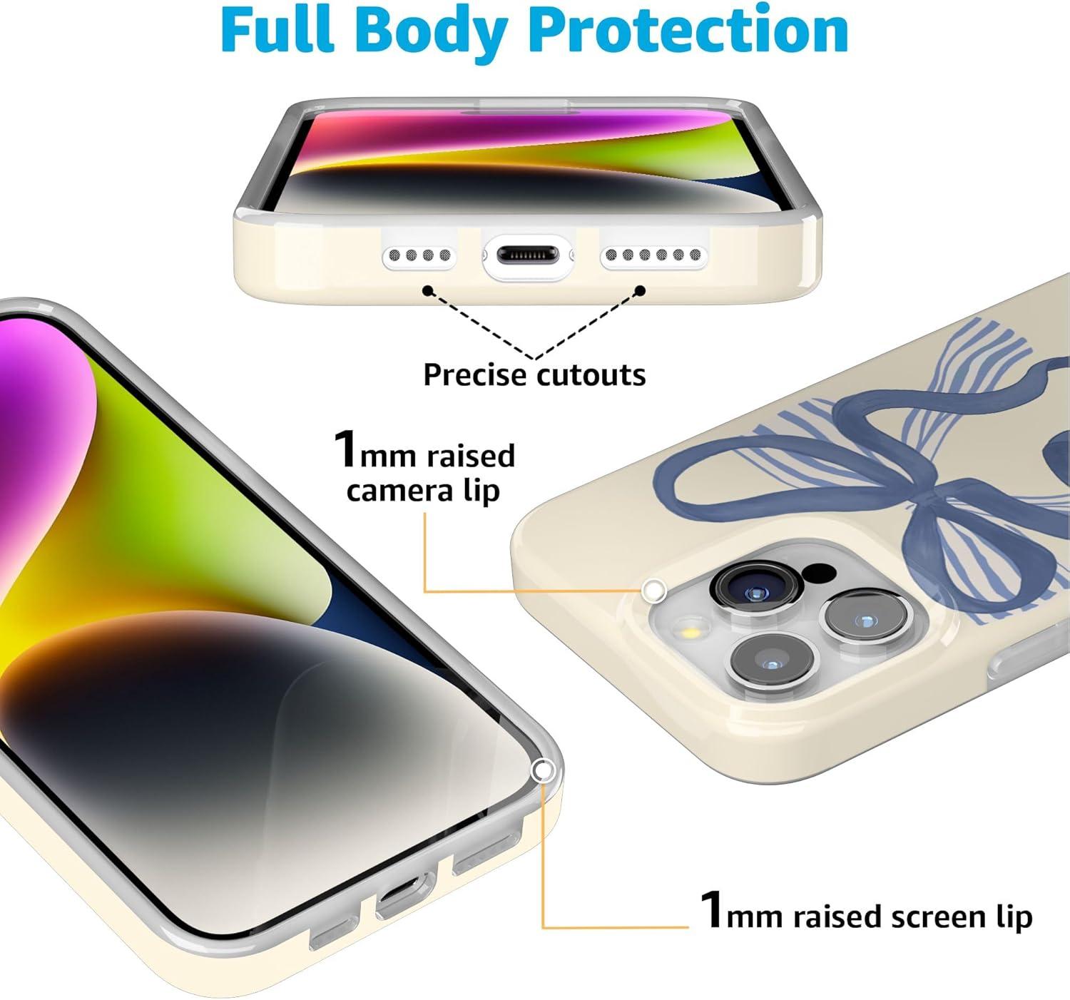 imageCasely iPhone 15 Pro Case Heartstrings Blue Bow Compatible with MagSafe Classic Ultra Thin Design