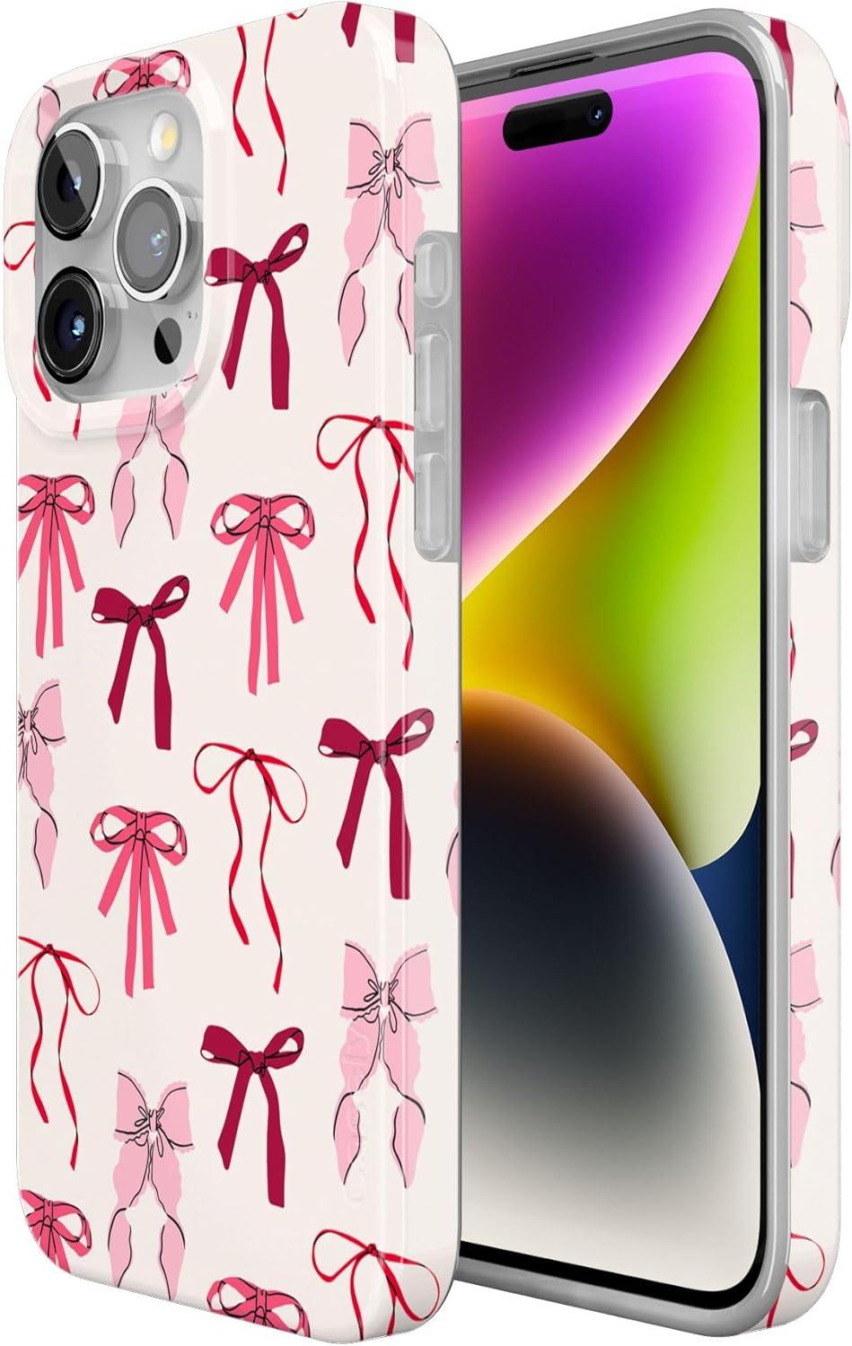 imageCasely iPhone 15 Pro Case Lover Girlie Pink Bows Compatible with MagSafe Classic Ultra Thin Design