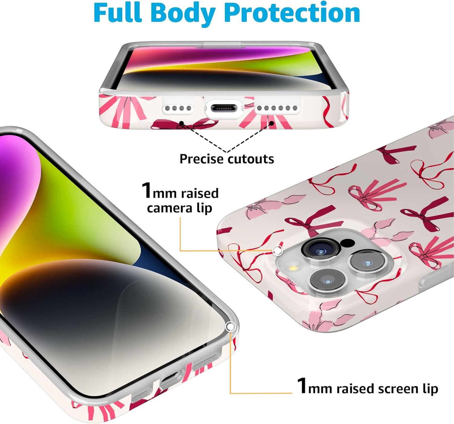 imageCasely iPhone 15 Pro Case Lover Girlie Pink Bows Compatible with MagSafe Classic Ultra Thin Design