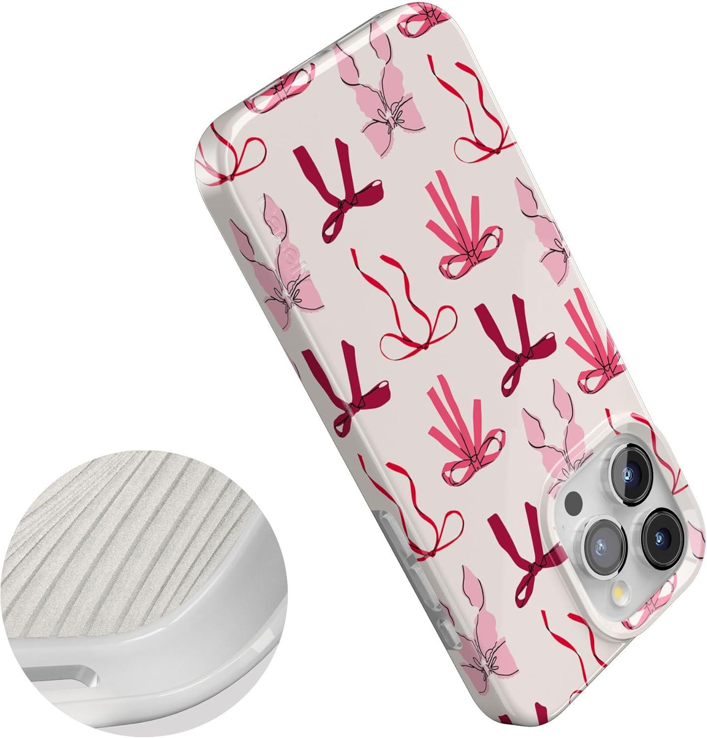 imageCasely iPhone 15 Pro Case Lover Girlie Pink Bows Compatible with MagSafe Classic Ultra Thin Design