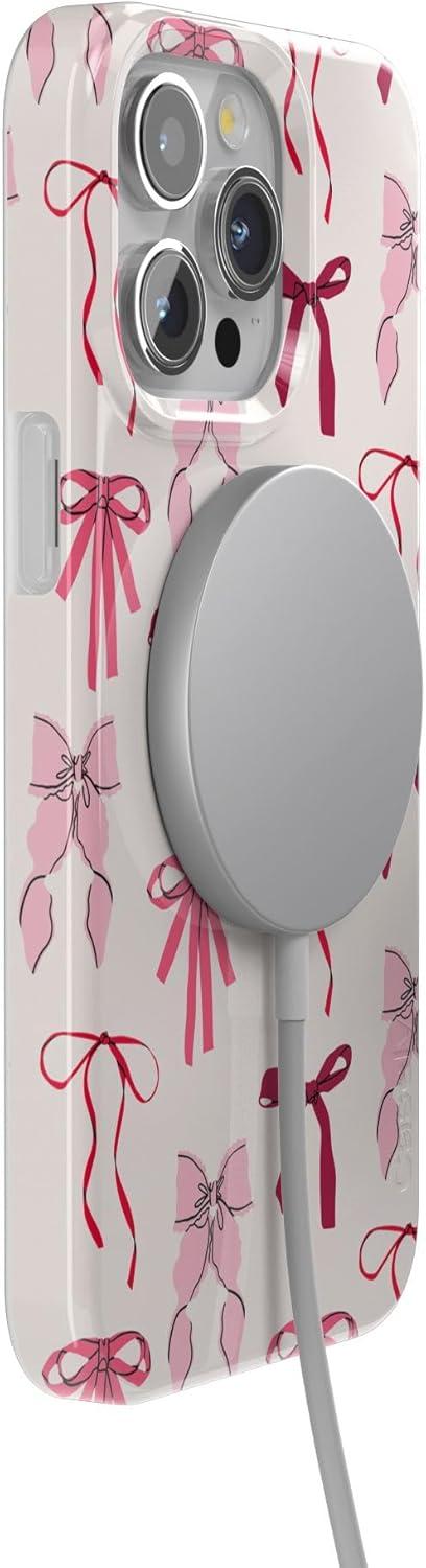 imageCasely iPhone 15 Pro Case Lover Girlie Pink Bows Compatible with MagSafe Classic Ultra Thin Design