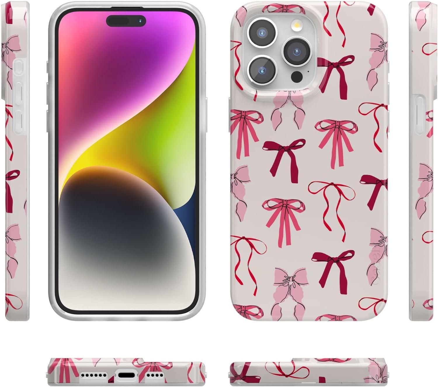 imageCasely iPhone 15 Pro Case Lover Girlie Pink Bows Compatible with MagSafe Classic Ultra Thin Design