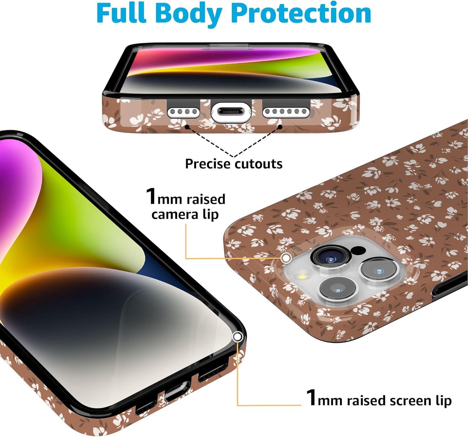 imageCasely iPhone 15 Pro Case Mocha Meadow Tiny Flowers Compatible with MagSafe Classic Ultra Thin Design