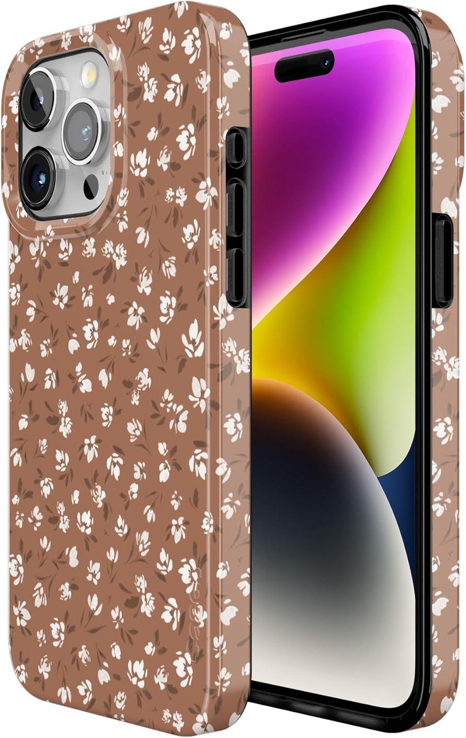 imageCasely iPhone 15 Pro Case Mocha Meadow Tiny Flowers Compatible with MagSafe Classic Ultra Thin Design