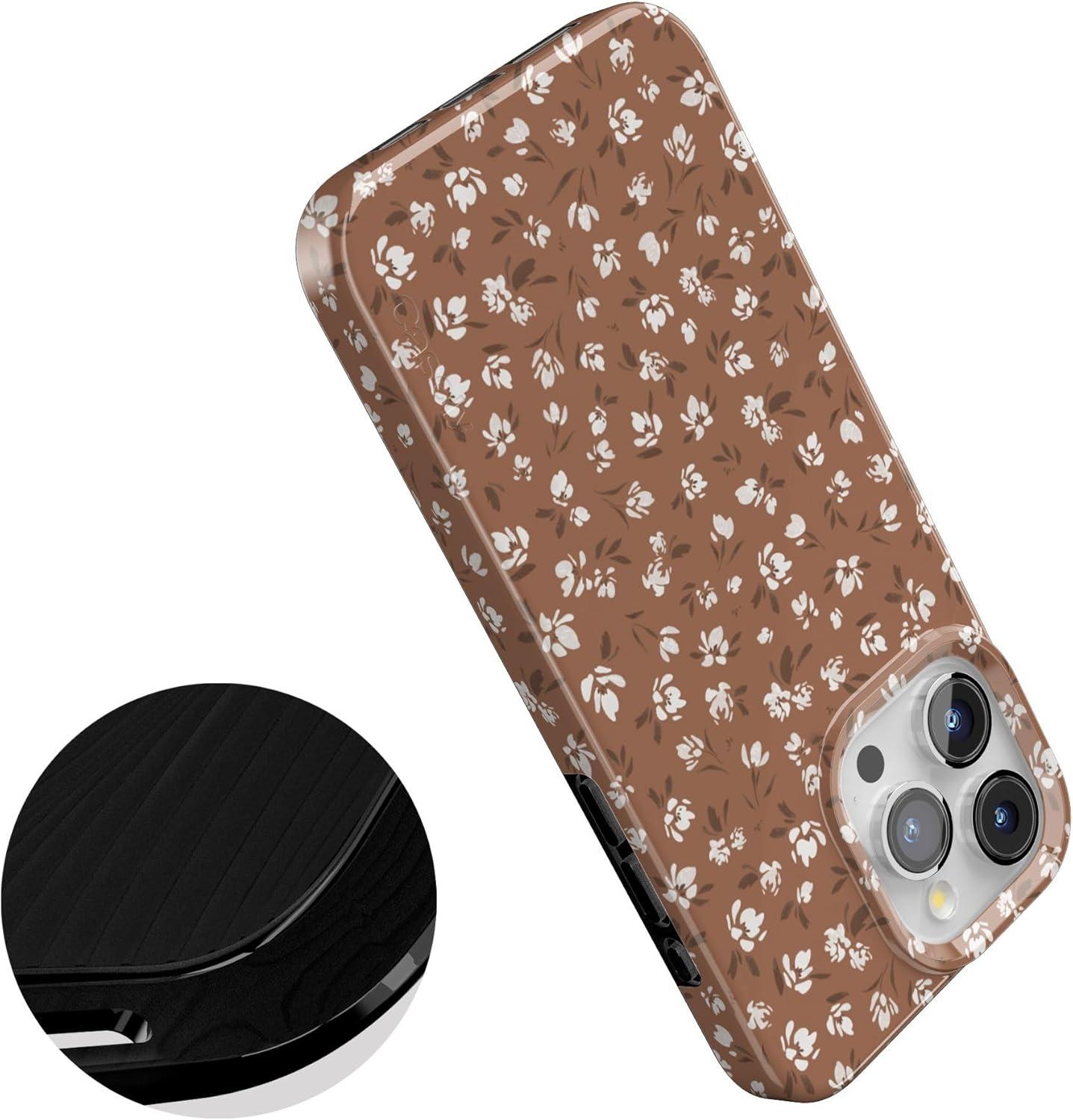 imageCasely iPhone 15 Pro Case Mocha Meadow Tiny Flowers Compatible with MagSafe Classic Ultra Thin Design