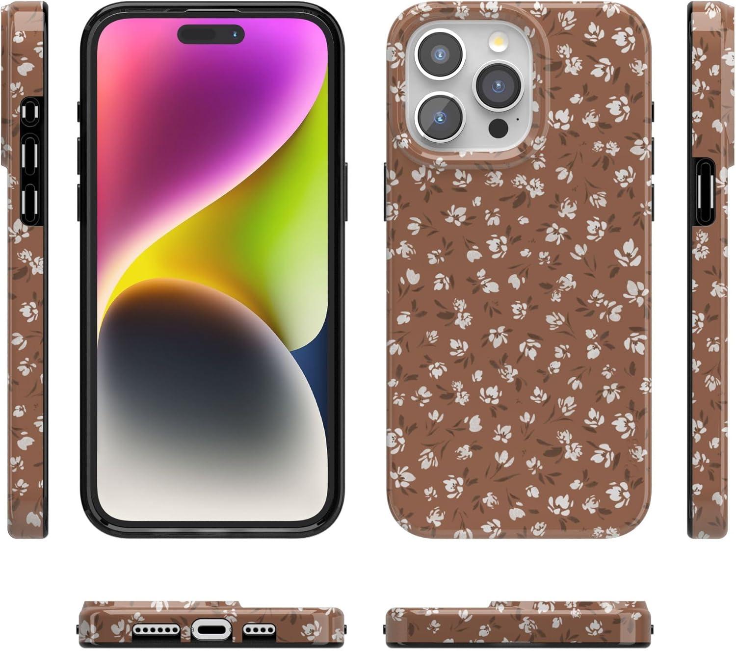 imageCasely iPhone 15 Pro Case Mocha Meadow Tiny Flowers Compatible with MagSafe Classic Ultra Thin Design