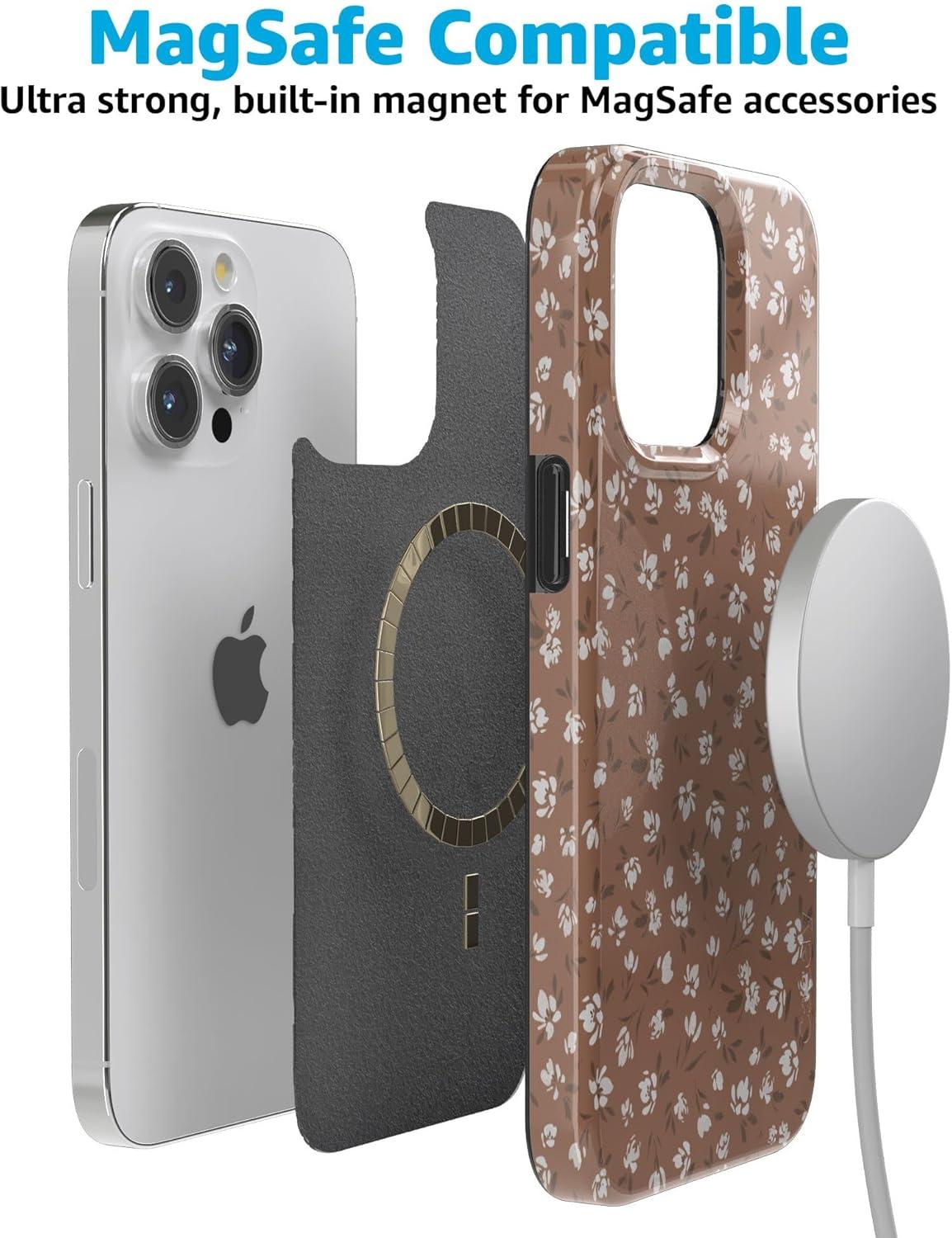 imageCasely iPhone 15 Pro Case Mocha Meadow Tiny Flowers Compatible with MagSafe Classic Ultra Thin Design