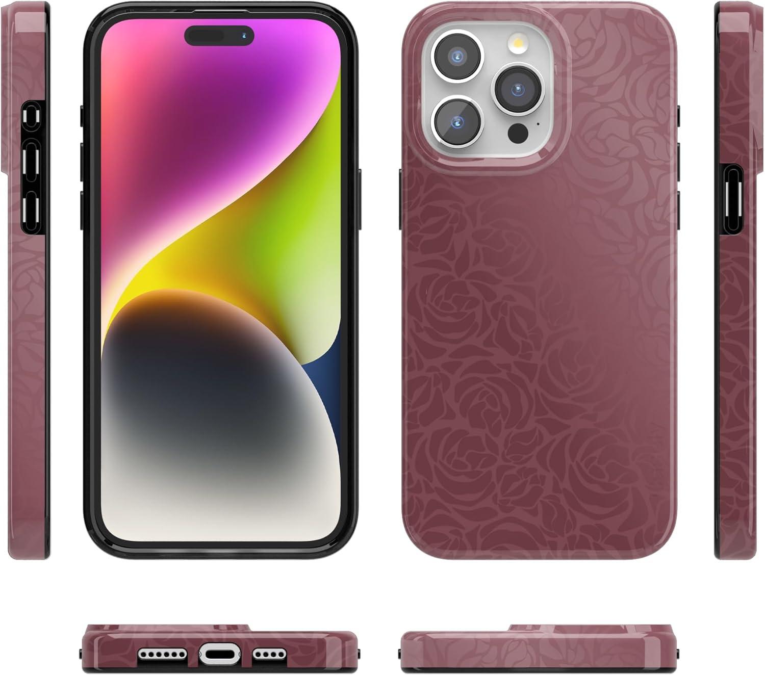 imageCasely iPhone 15 Pro Case Moody Monochrome Bordeaux Rose Compatible with MagSafe Classic Ultra Thin Design