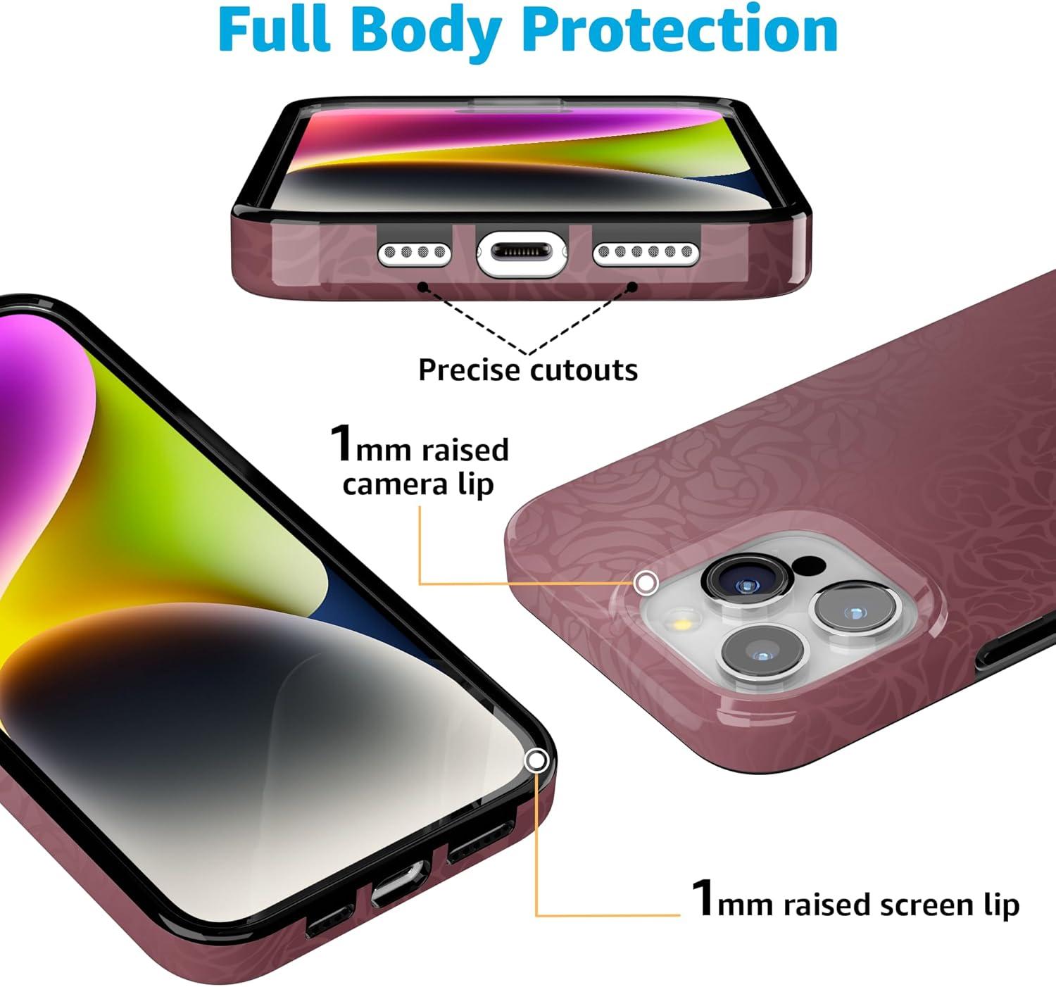 imageCasely iPhone 15 Pro Case Moody Monochrome Bordeaux Rose Compatible with MagSafe Classic Ultra Thin Design