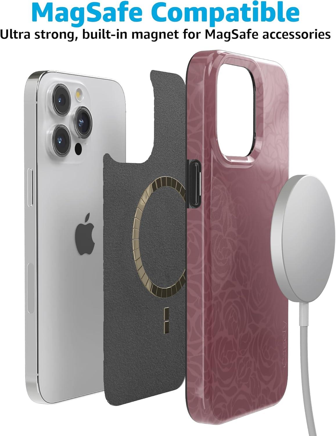 imageCasely iPhone 15 Pro Case Moody Monochrome Bordeaux Rose Compatible with MagSafe Classic Ultra Thin Design