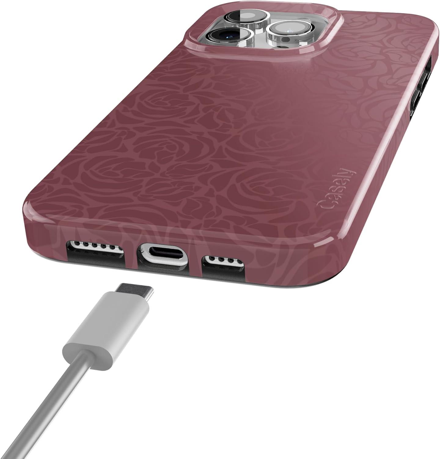 imageCasely iPhone 15 Pro Case Moody Monochrome Bordeaux Rose Compatible with MagSafe Classic Ultra Thin Design