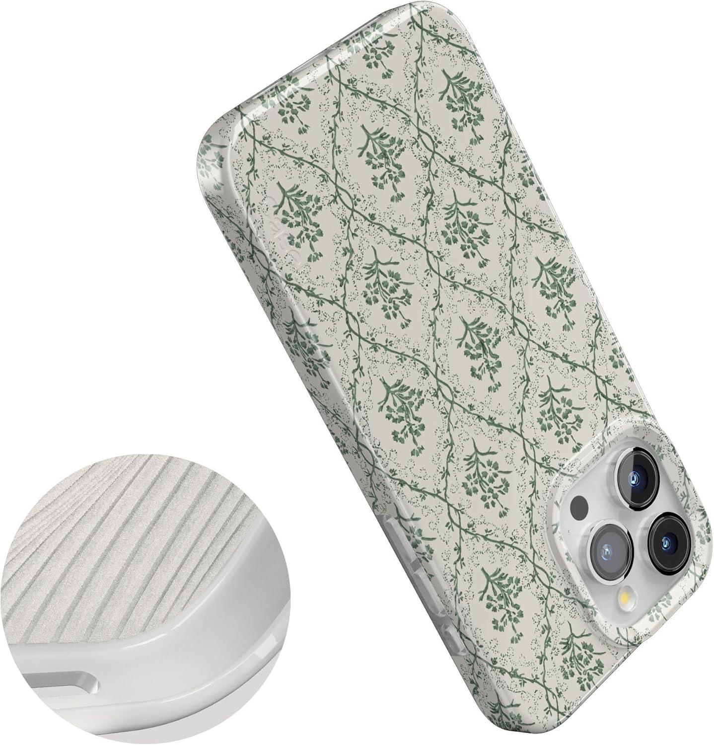 imageCasely iPhone 15 Pro Case Sage Tapestry Floral Vines Compatible with MagSafe Classic Ultra Thin Design