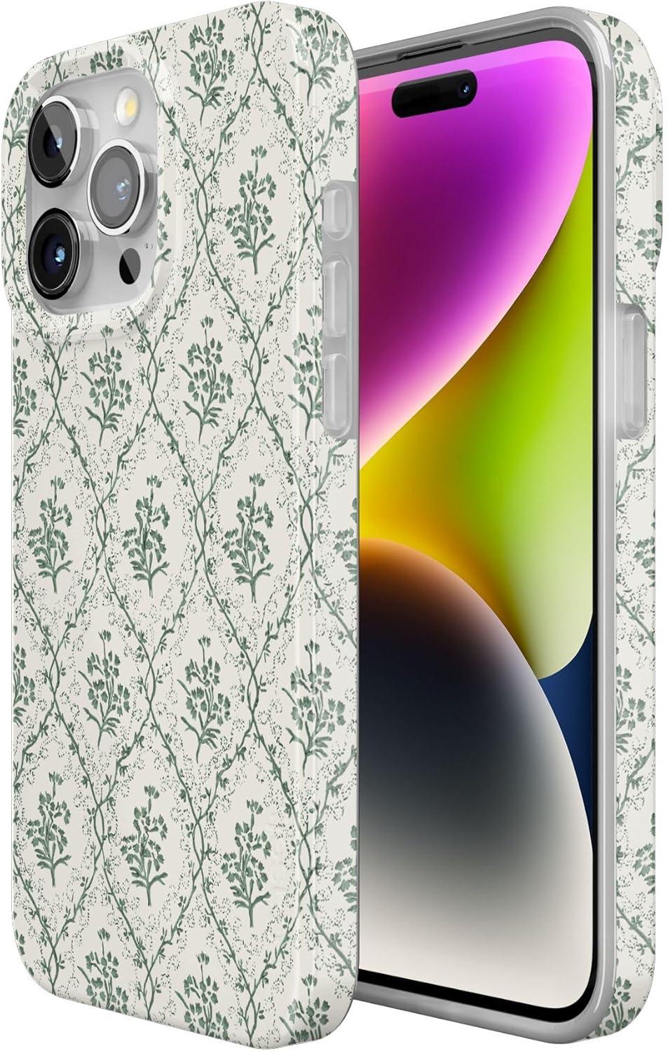 imageCasely iPhone 15 Pro Case Sage Tapestry Floral Vines Compatible with MagSafe Classic Ultra Thin Design