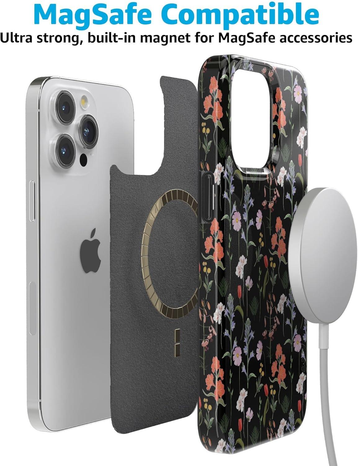 imageCasely iPhone 15 Pro Case Secret Garden Mixed Floral Compatible with MagSafe Classic Ultra Thin Design