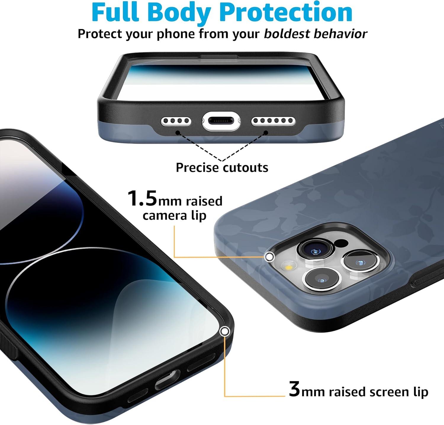 imageCasely iPhone 15 Pro Case Twilight Flora Moody Monochrome Bold Protective Design Compatible with MagSafe
