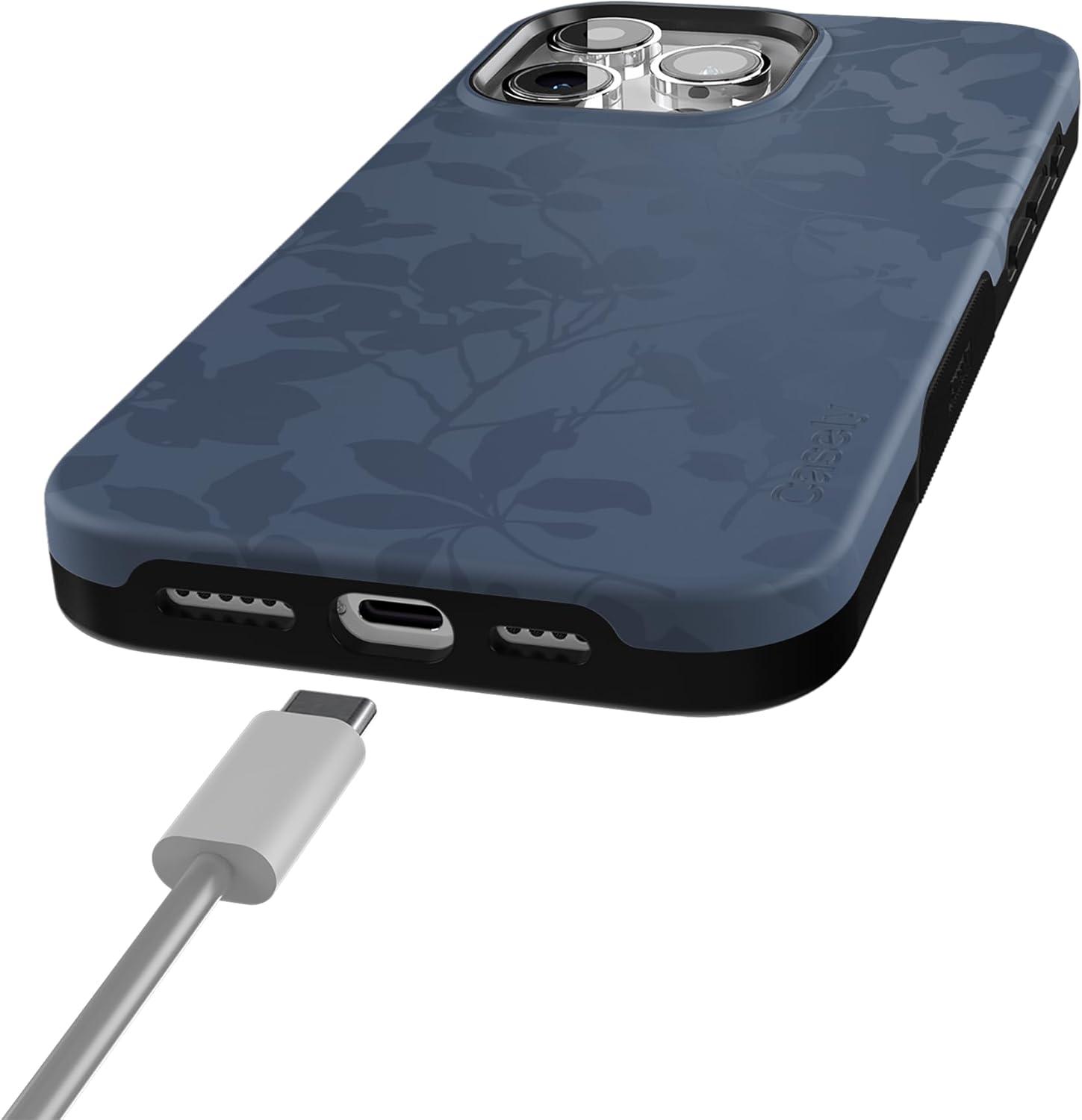imageCasely iPhone 15 Pro Case Twilight Flora Moody Monochrome Bold Protective Design Compatible with MagSafe