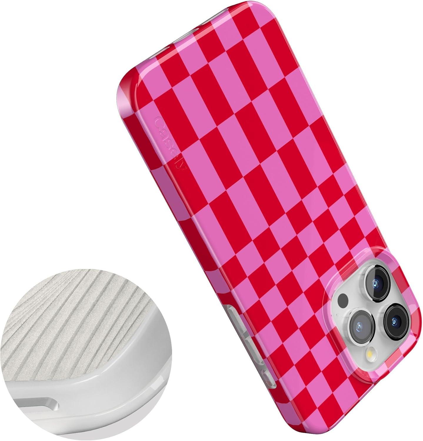 imageCasely iPhone 15 Pro Case Vibe Check Pink Checkerboard Compatible with MagSafe Classic Ultra Thin Design