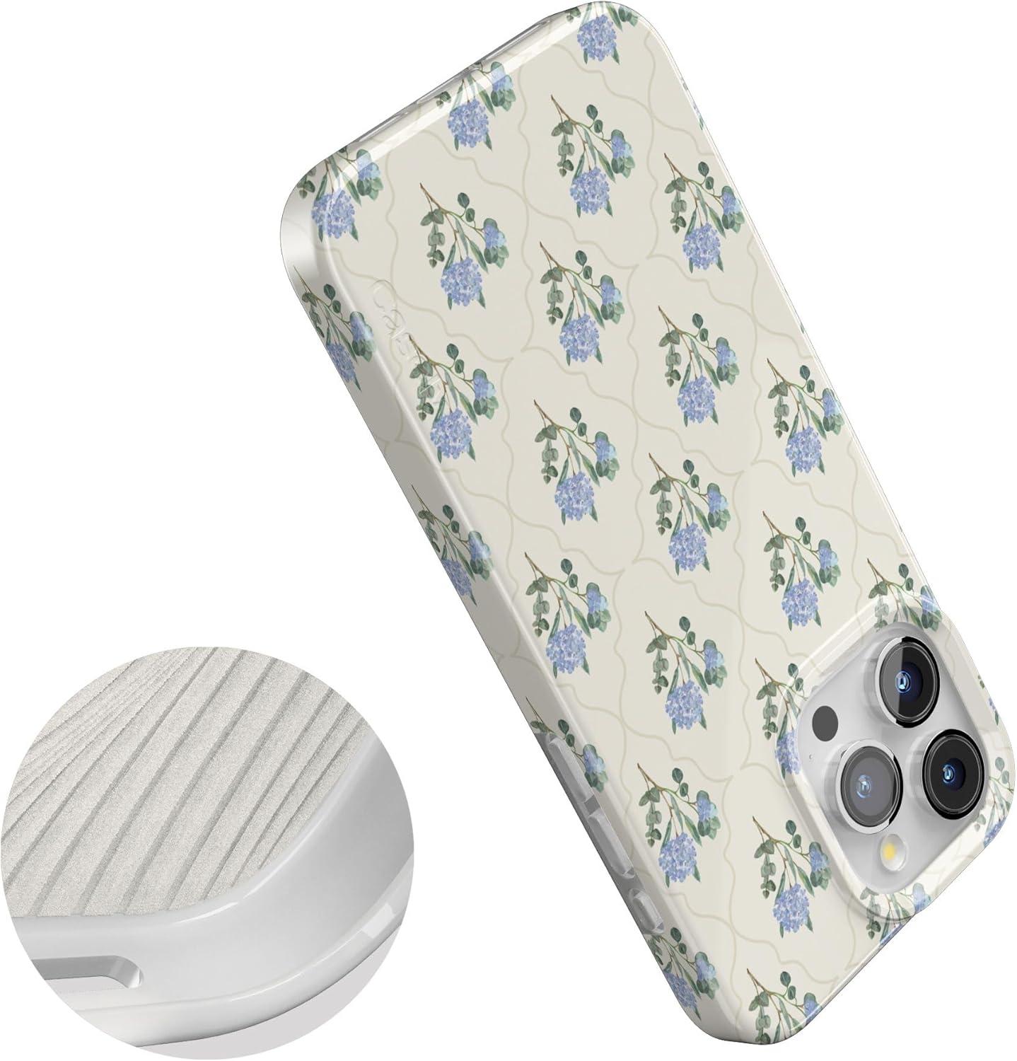 imageCasely iPhone 15 Pro Case Vintage Garden Blue Hydrangea Compatible with MagSafe Classic Ultra Thin Design