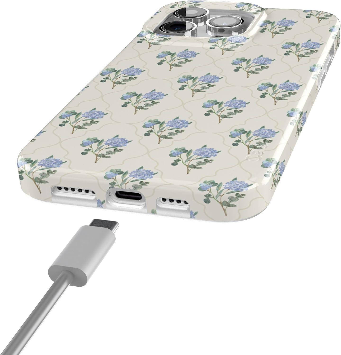 imageCasely iPhone 15 Pro Case Vintage Garden Blue Hydrangea Compatible with MagSafe Classic Ultra Thin Design