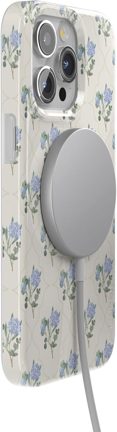 imageCasely iPhone 15 Pro Case Vintage Garden Blue Hydrangea Compatible with MagSafe Classic Ultra Thin Design