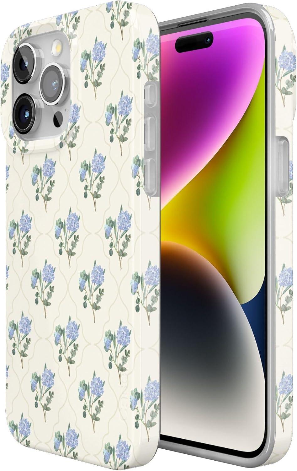 imageCasely iPhone 15 Pro Case Vintage Garden Blue Hydrangea Compatible with MagSafe Classic Ultra Thin Design