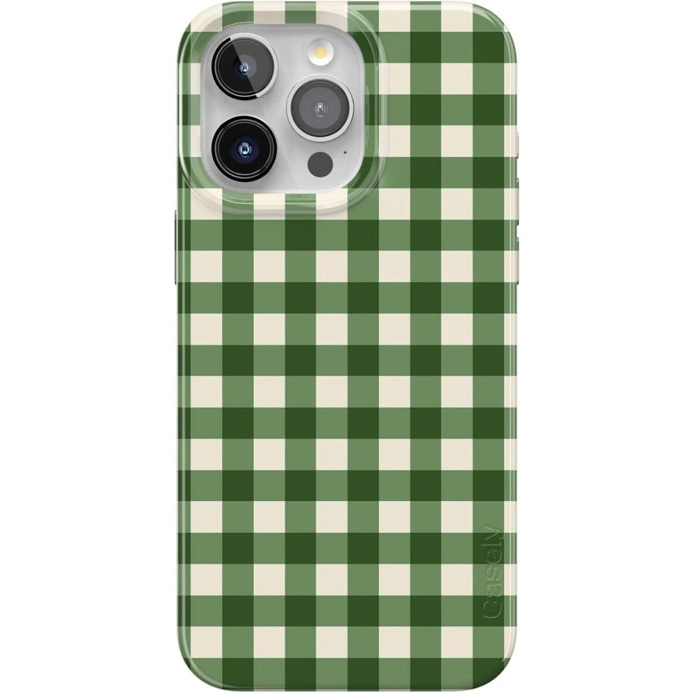 imageCasely iPhone 15 Pro Case  Checked Twice  Green Plaid  Compatible with MagSafe  Classic Ultra Thin Design