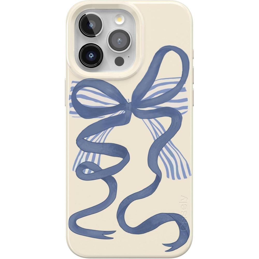 imageCasely iPhone 15 Pro Case Heartstrings Blue Bow Compatible with MagSafe Classic Ultra Thin Design