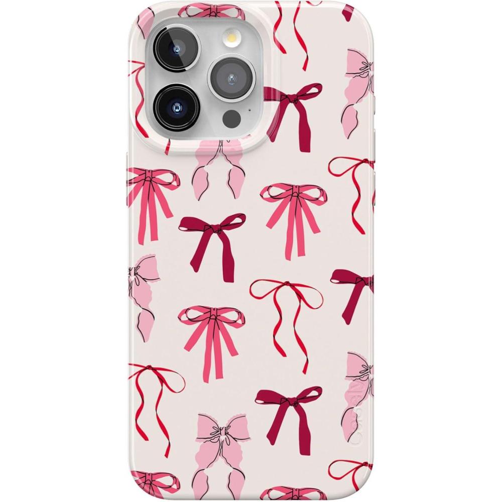 imageCasely iPhone 15 Pro Case Lover Girlie Pink Bows Compatible with MagSafe Classic Ultra Thin Design