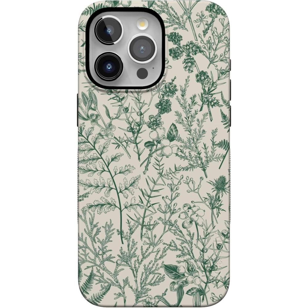 imageCasely iPhone 15 Pro Case Sage Garden Green Floral Bold Protective Design Compatible with MagSafe