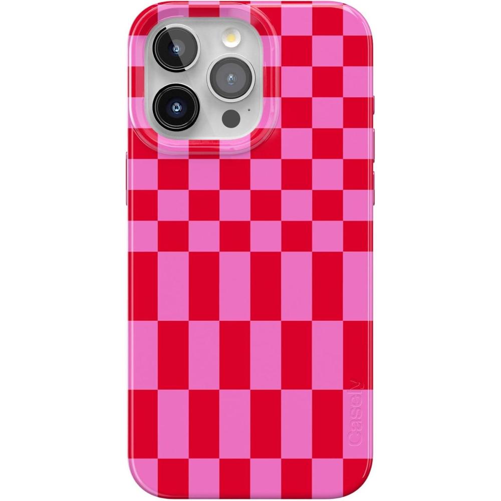 imageCasely iPhone 15 Pro Case Vibe Check Pink Checkerboard Compatible with MagSafe Classic Ultra Thin Design