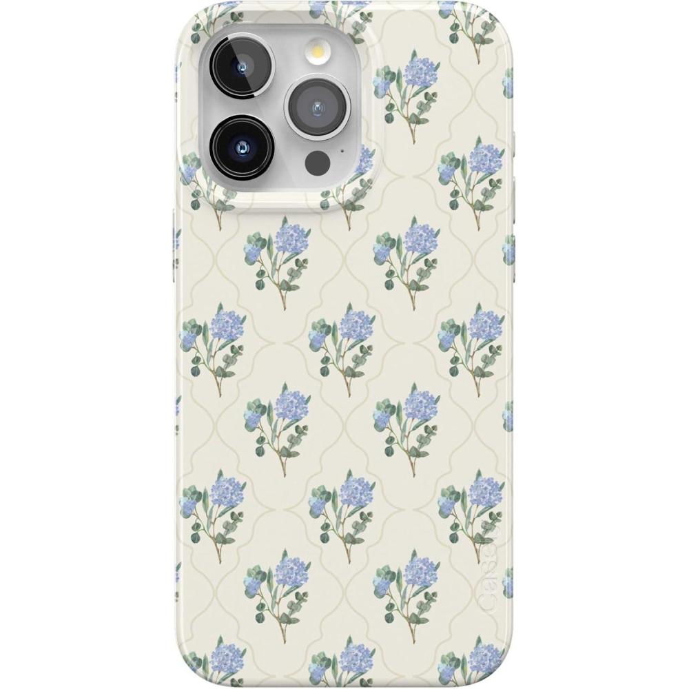 imageCasely iPhone 15 Pro Case Vintage Garden Blue Hydrangea Compatible with MagSafe Classic Ultra Thin Design