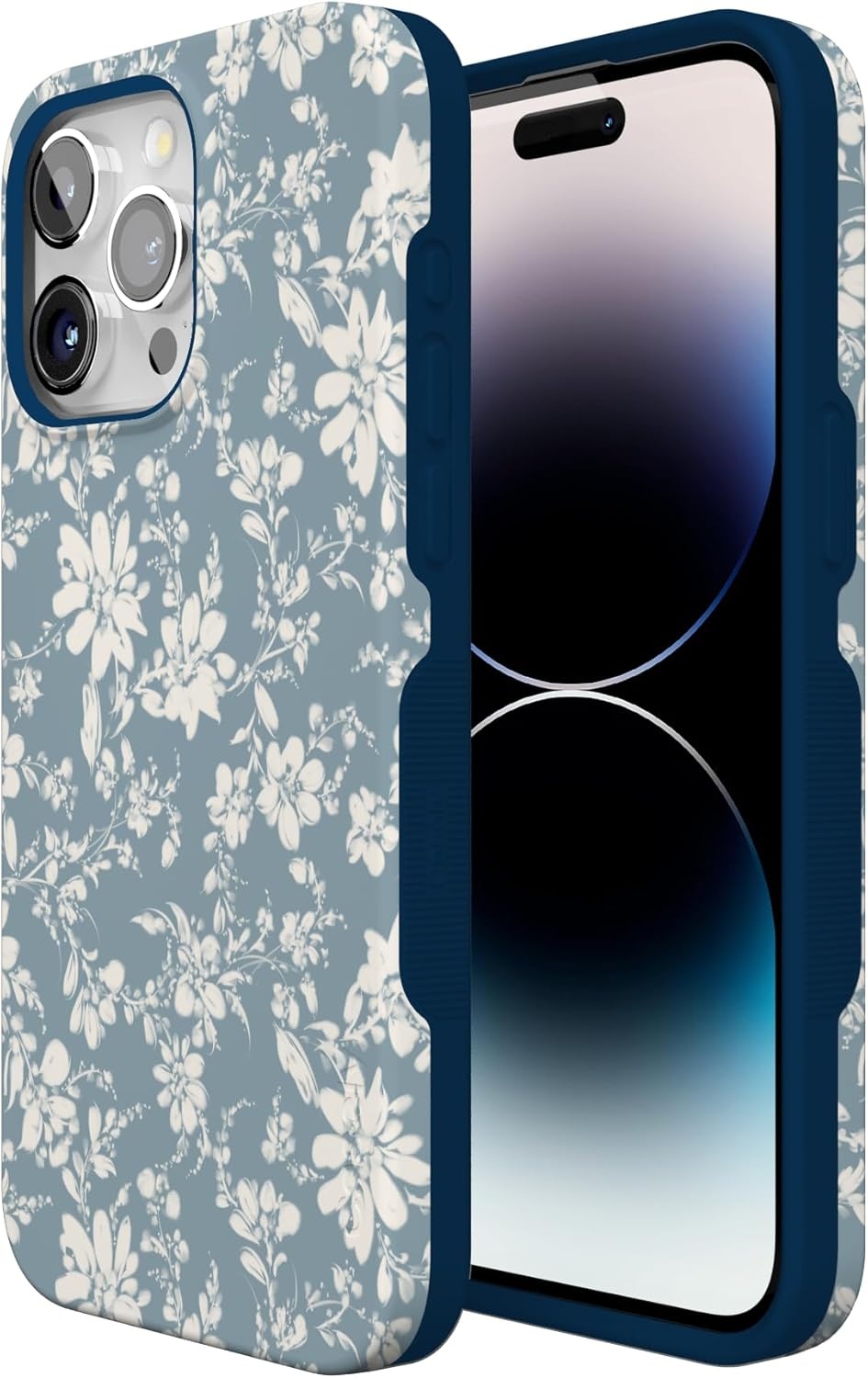 imageCasely iPhone 15 Pro Case Afternoon Tea Blue Floral Bold Protective Design Compatible with MagSafe