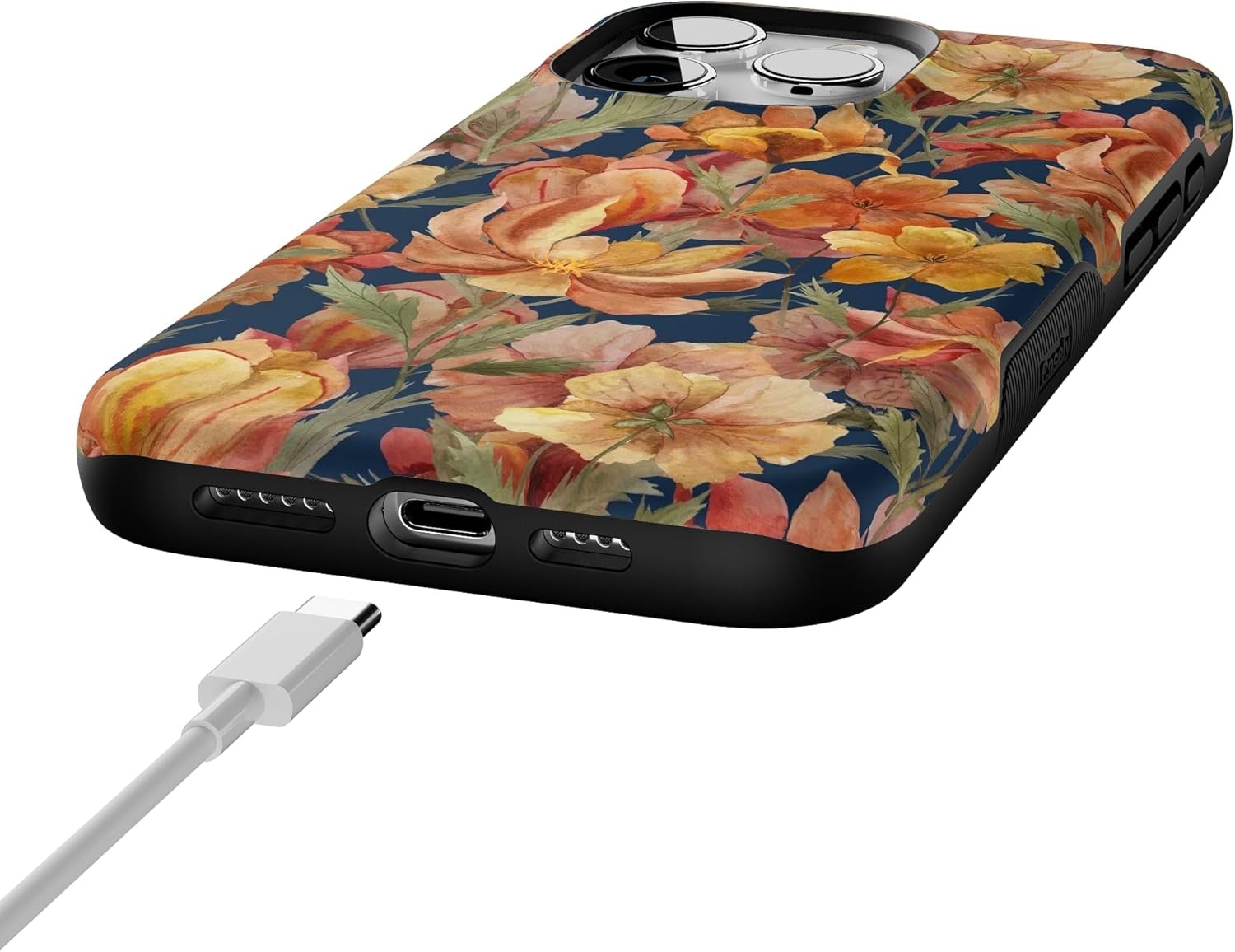imageCasely iPhone 15 Pro Case Antique Floral Fallen Gold Bold Protective Design Compatible with MagSafe