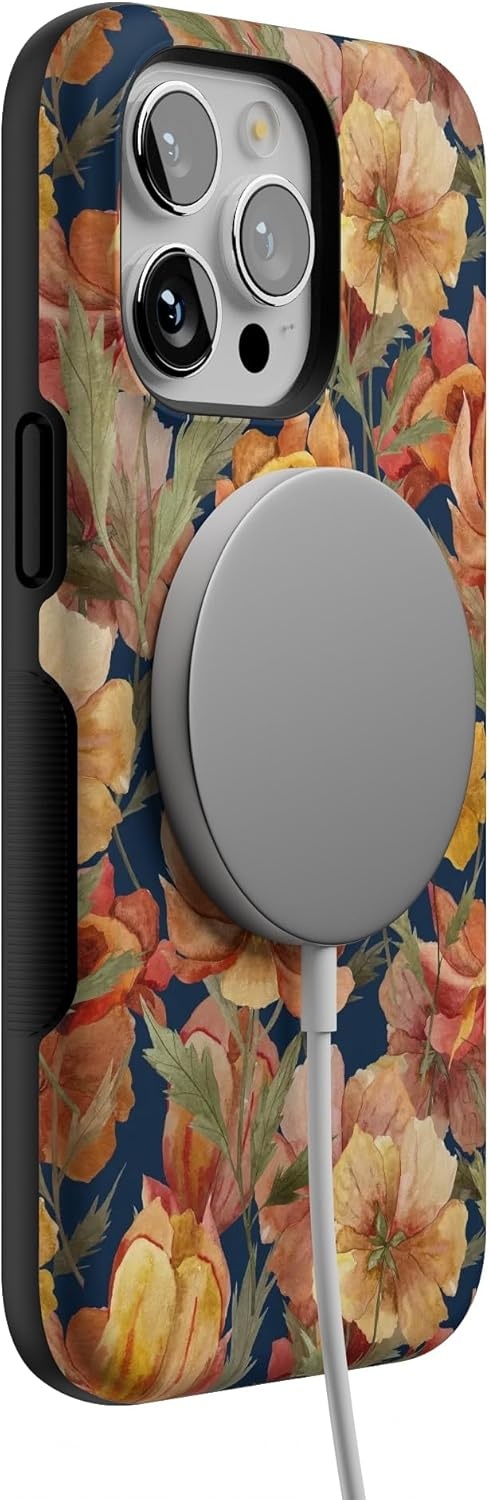 imageCasely iPhone 15 Pro Case Antique Floral Fallen Gold Bold Protective Design Compatible with MagSafe