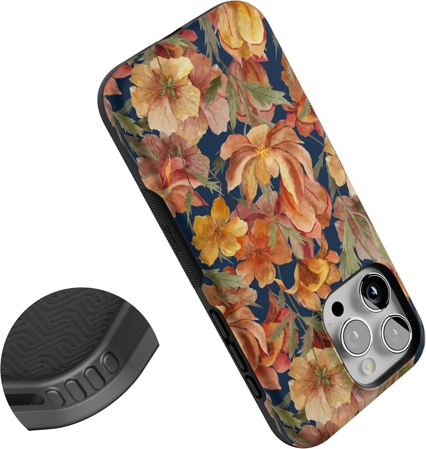 imageCasely iPhone 15 Pro Case Antique Floral Fallen Gold Bold Protective Design Compatible with MagSafe