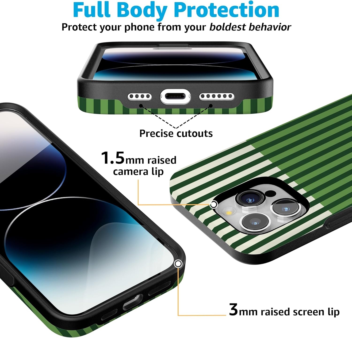 imageCasely iPhone 15 Pro Case Clubhouse Fairway Stripes Bold Protective Design Compatible with MagSafe