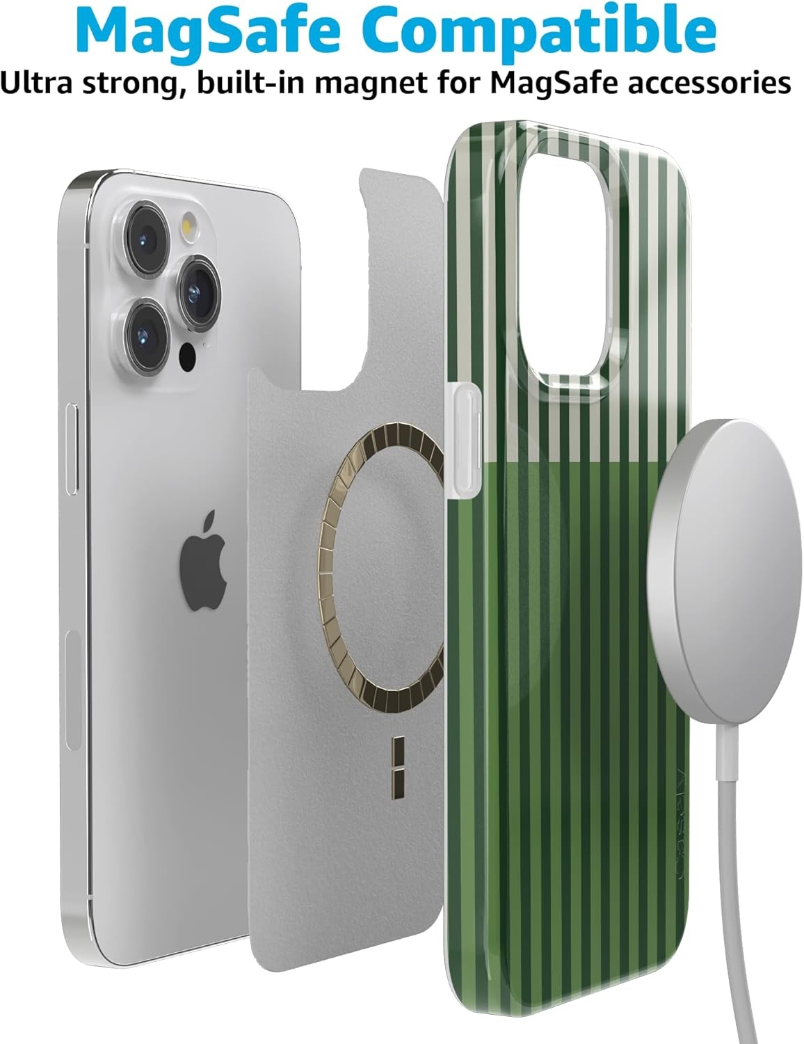 imageCasely iPhone 15 Pro Case Clubhouse Fairway Stripes Compatible with MagSafe Classic Ultra Thin Design