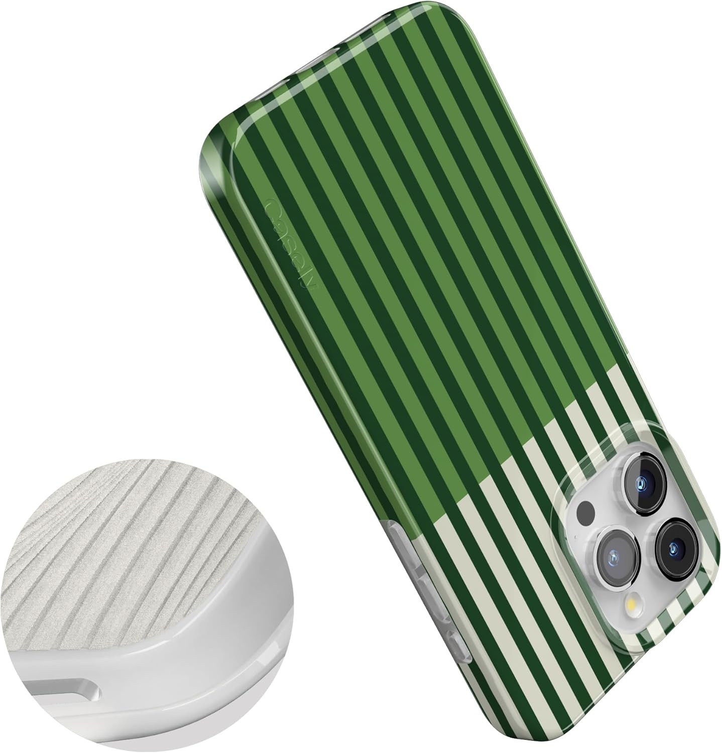 imageCasely iPhone 15 Pro Case Clubhouse Fairway Stripes Compatible with MagSafe Classic Ultra Thin Design