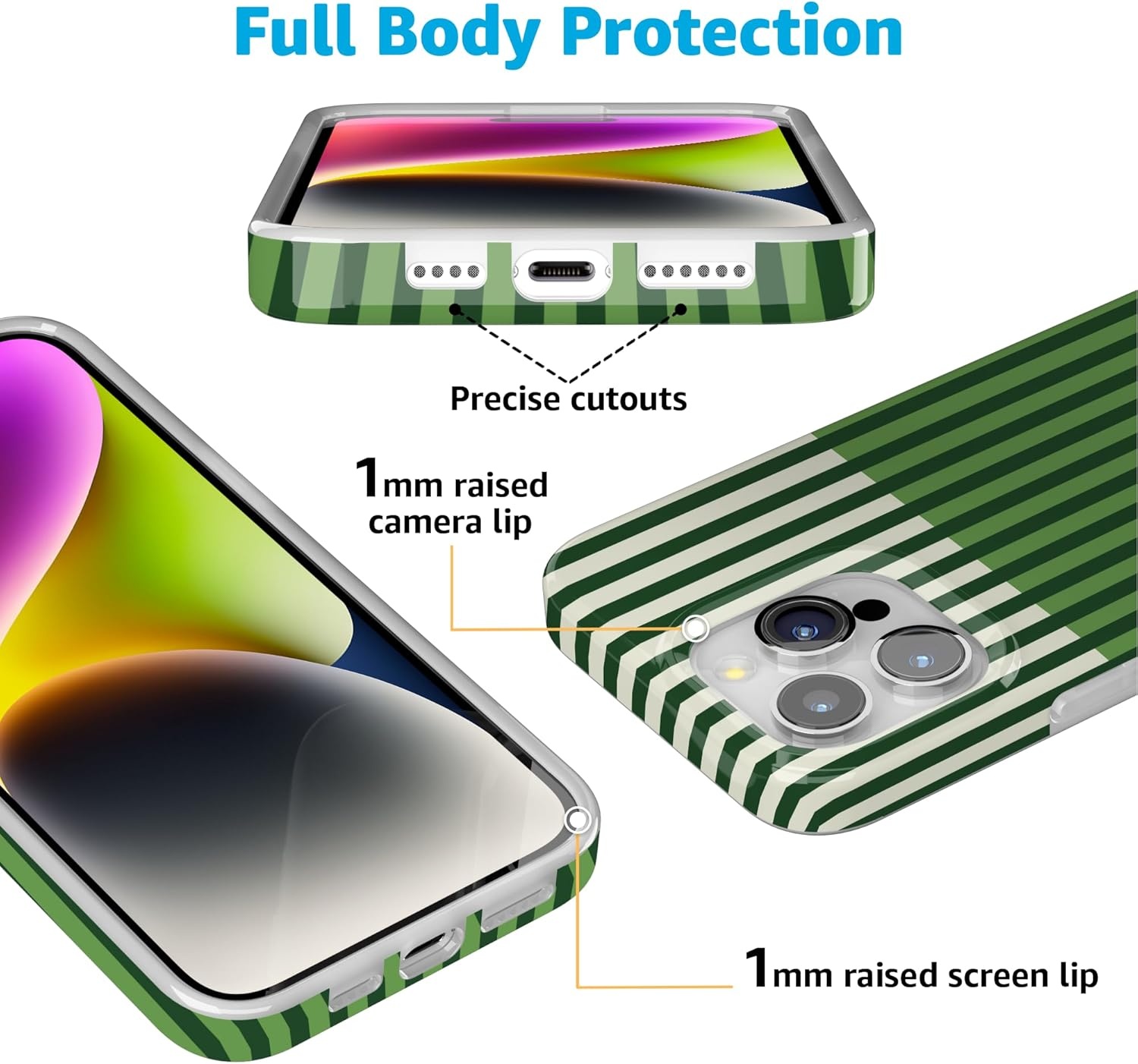 imageCasely iPhone 15 Pro Case Clubhouse Fairway Stripes Compatible with MagSafe Classic Ultra Thin Design